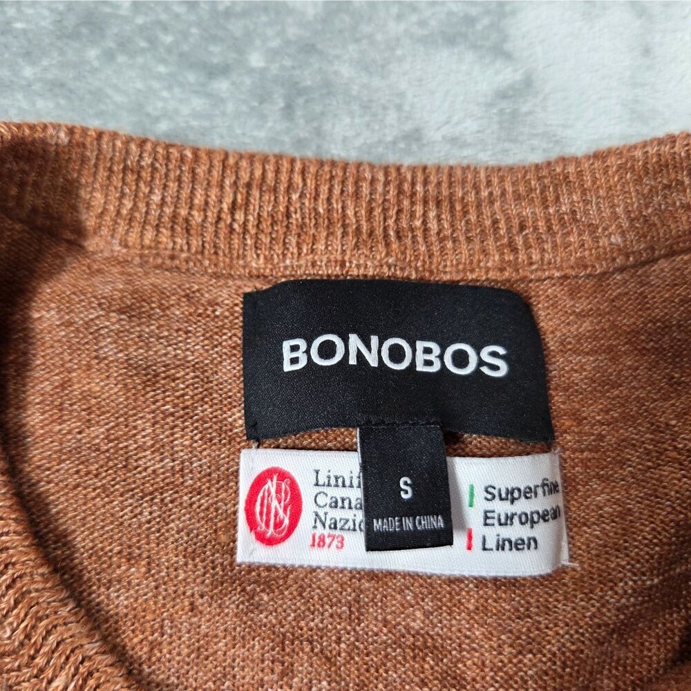 Bonobos Top Mens Small Rust Brown Marl Italian Linen Henley Preppy Sweater NWOT - Picture 4 of 10